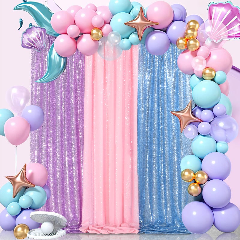 QueenDream Baby Blue Christmas Backdrop Curtains 4 Pieces 2FTx8FT Sequin Photography Background Curtain for Party Decoration - Image 2